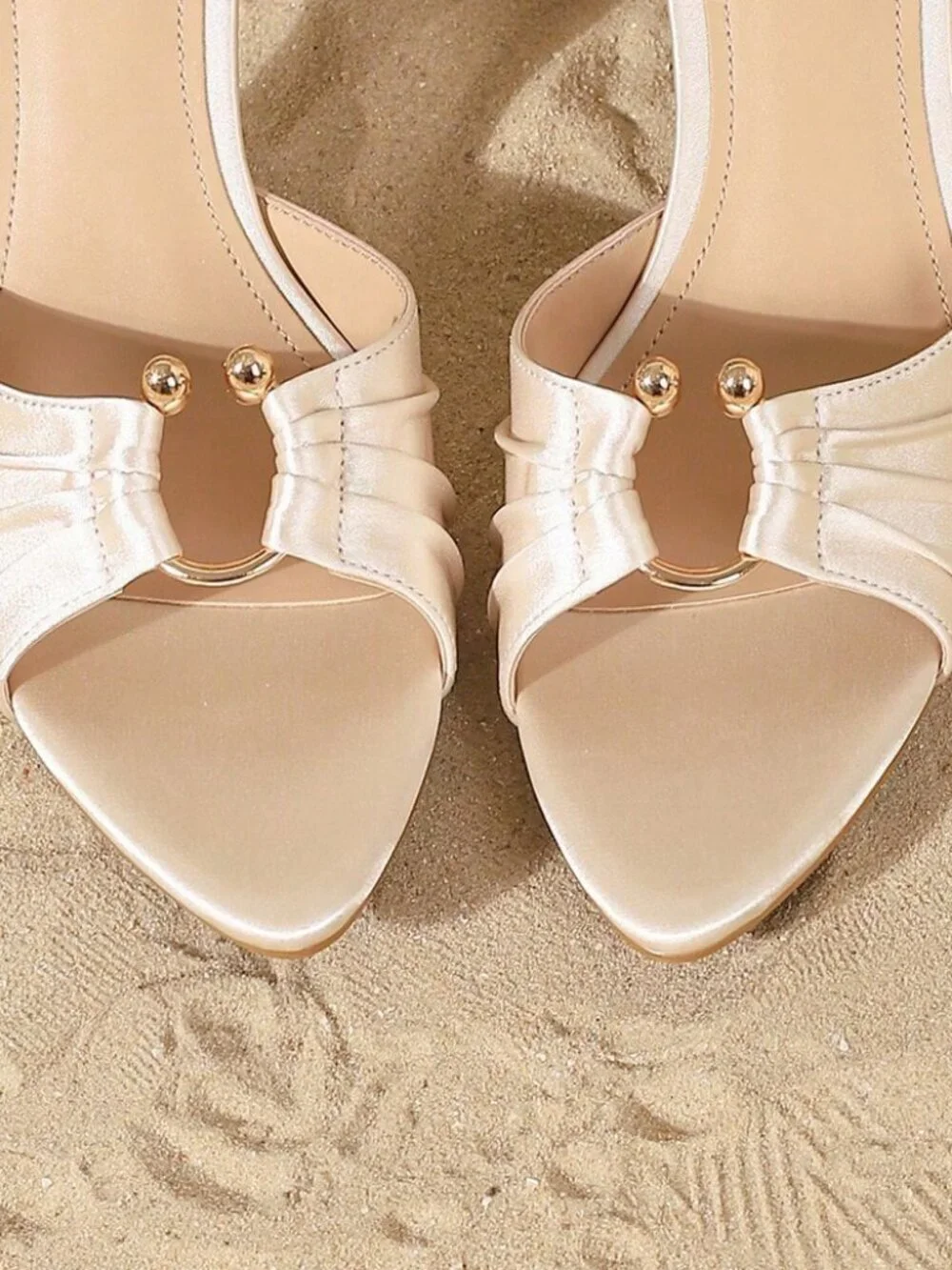 Elegant Women's Satin Metal detail Open Toe Slippers High Heel Sandals